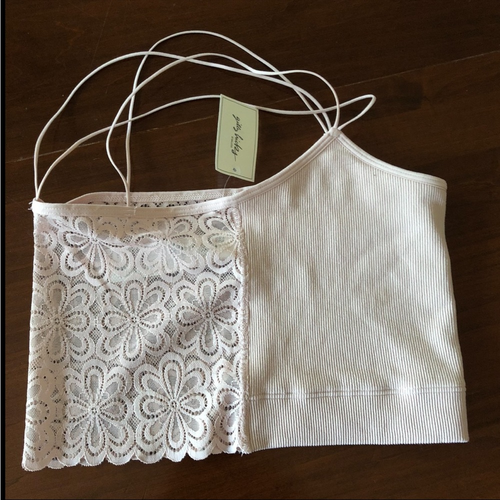 Gilly Hicks pink Lace and Ribbed Crop Top